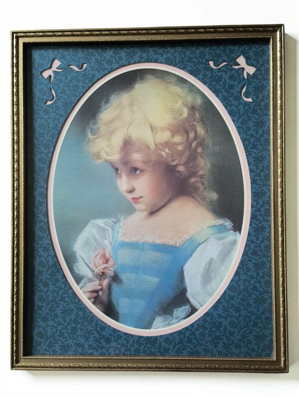 Vintage Home Interior Victorian Little Girl Print Gold Frame 16x20 Cottagecore